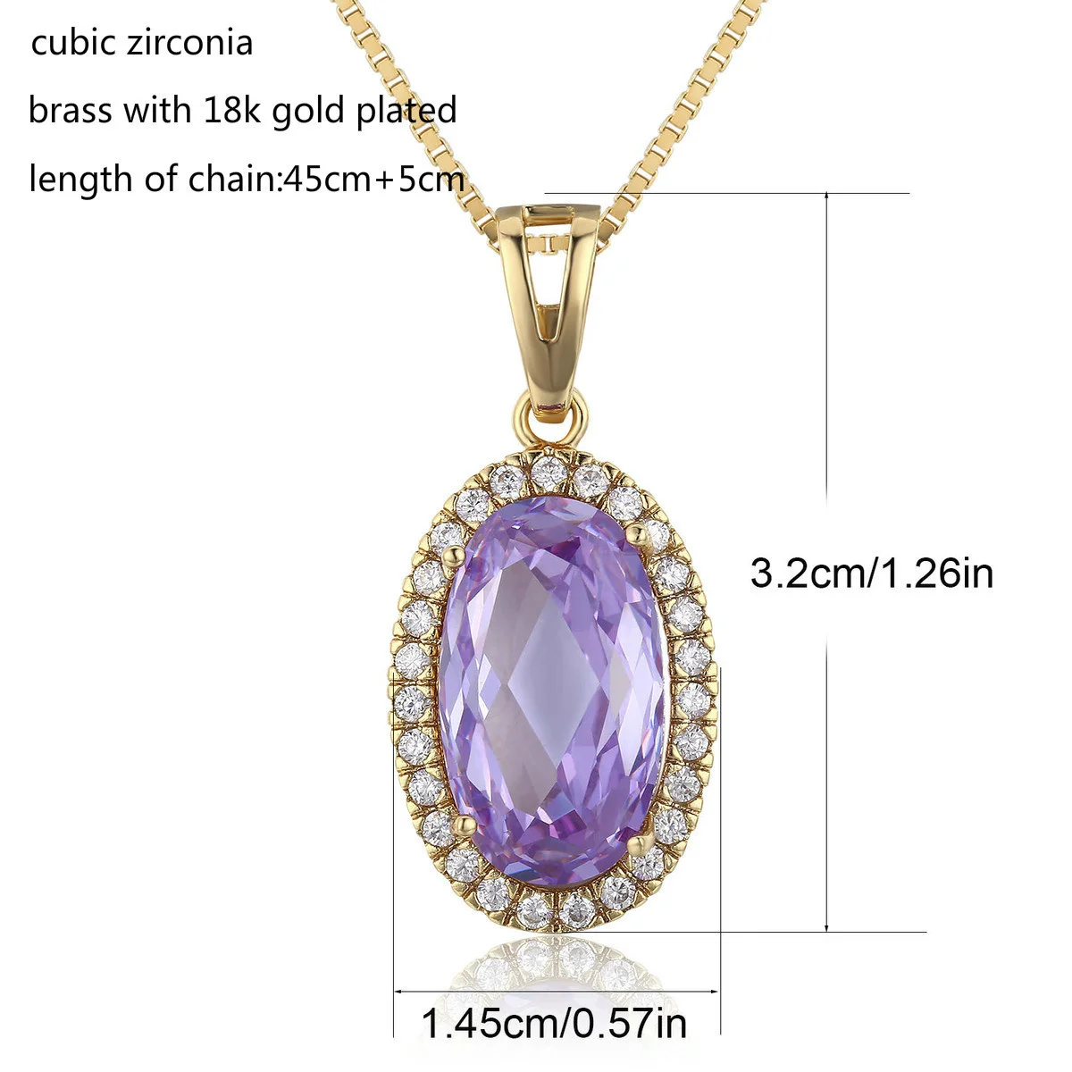 Big Oval Light Purple Violet CZ Accent Suspension Necklaces & Pendants Chain Necklace Women Jewelry Collares pingente kolye