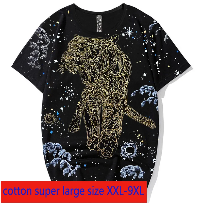 

2020New High Quality Fashion Extra Large Men Casual Round Neck Short Sleeve Elastic Lycra Cotton Print Knitted Plus Size 2XL-9XL