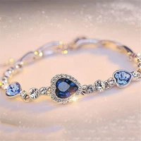 fashion womens crystal rhinestone bangle ocean blue bracelet heart chain ladies zircon wedding jewelry party gifts 2022 trendy