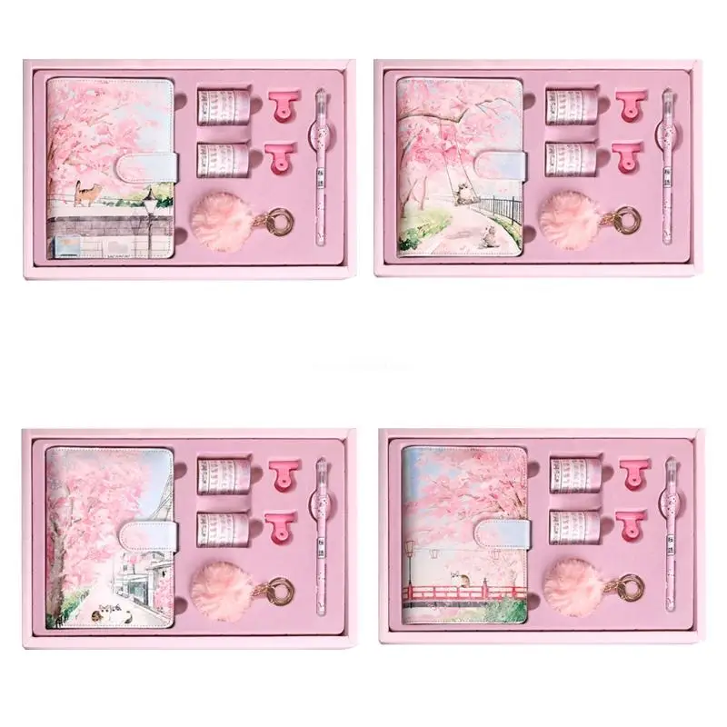 

Leather Binder Scrapbook Set with Pen Binder Clips Decorative Tape Girl Gift Set Dropship