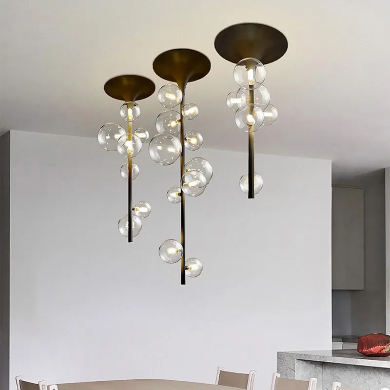 

Novelty Nordic LED Chandelier Creative Clear Glass Ball Black Or White Pendant Lamp For Dining Room Bar Coffee Shop Restaurant