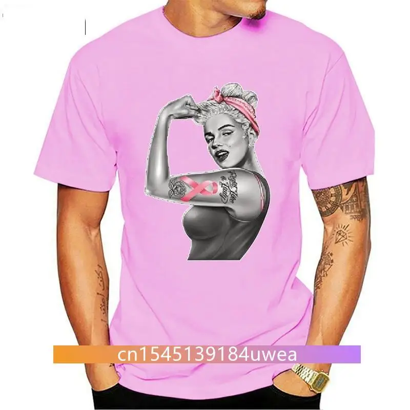 New PinUp Marilyn Monroe Pink Ribbon T-Shirt Breast Cancer Awareness Mens Tee Shirt