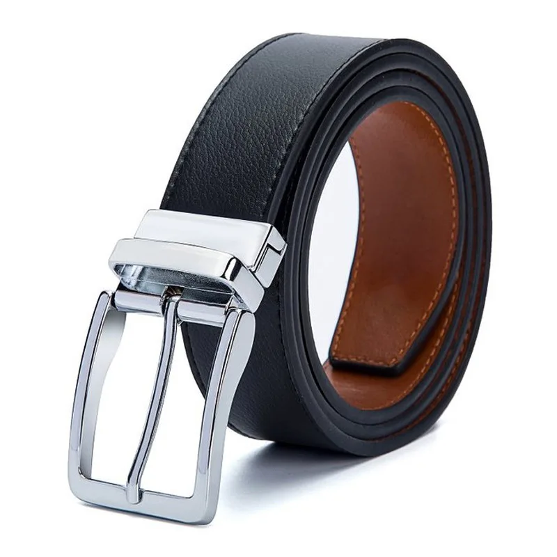 

[IMOSOIKO] New Men's Fashion Dress Rotary Retro Waistband Business Belts Luxury Leather Double-sided Casual Pin Buckle Belts