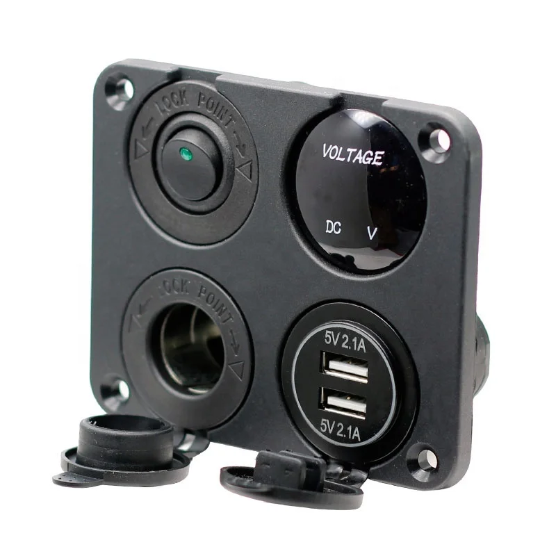 

4 in 1 ON/OFF Charger Socket Panel Dual USB Socket Power Outlet LED Voltmeter