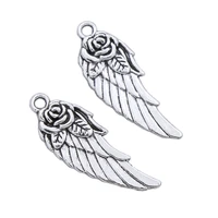 angel wing with rose spacer charm beads 100pcs zinc alloy pendants fashion jewelry findings components l1625