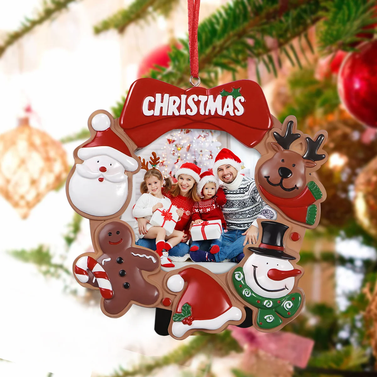 

Frame Christmas Photo Picture Ornaments Framesfor Tree Resin Keepsake Decor Ornament Mini Santa Round Merry Hanging