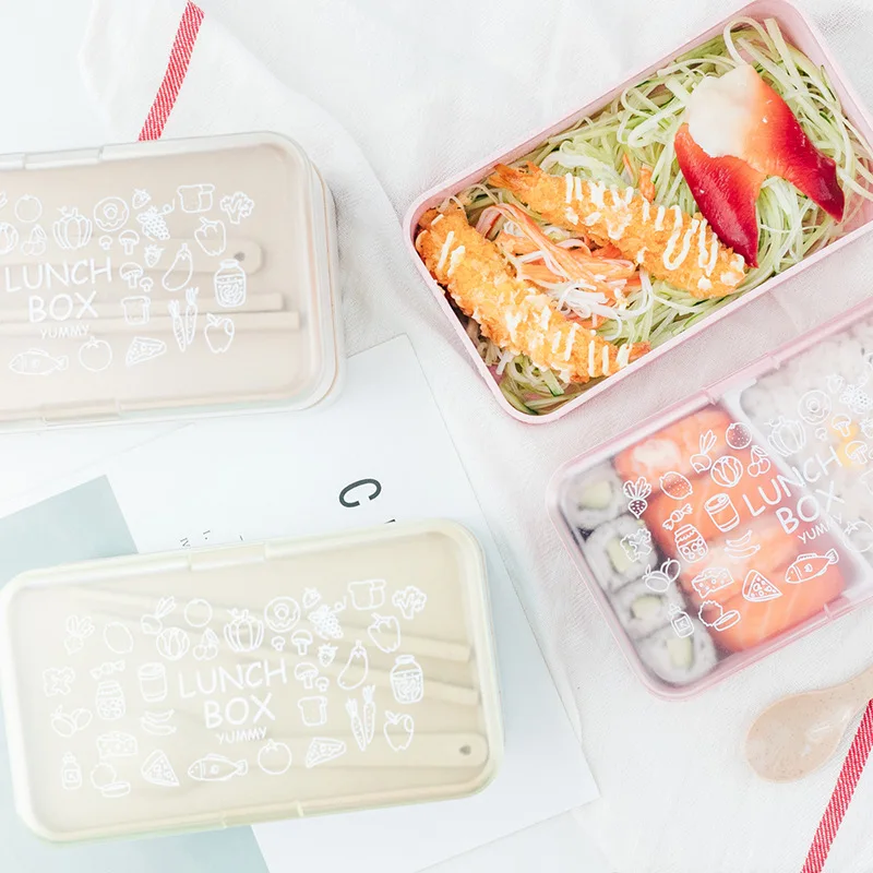 

Японский простой Ланч-бокс, двухслойная герметичная коробка бэнто, пищевые материалы, многофункциональные контейнеры для пищевых продуктов