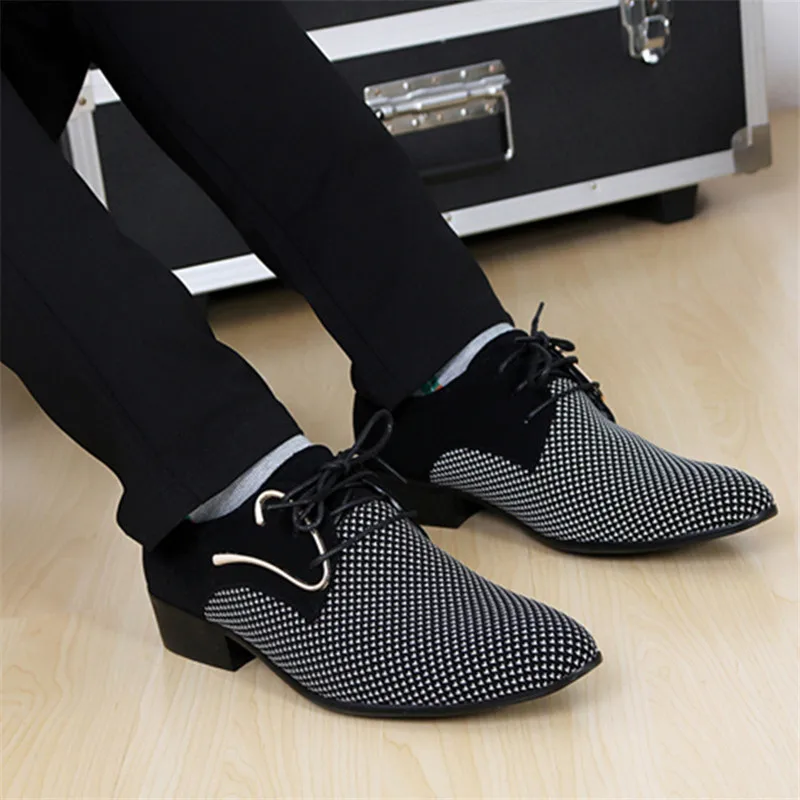 

Mens Leather Concise Shoes Men's Business Dress Pointy Plaid Black Shoes Breathable Formal Wedding Basic Shoes Men loafers