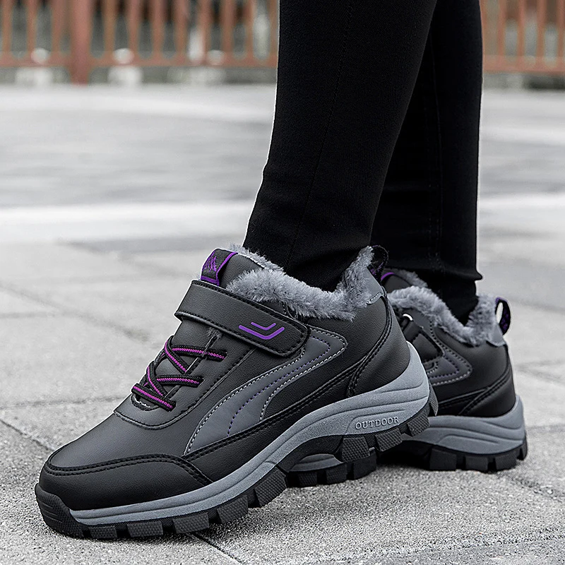 Women Men Snow Boots Thick Plush Waterproof Ankle Boots Couples Winter Shoes Warm Fur Botas mujer