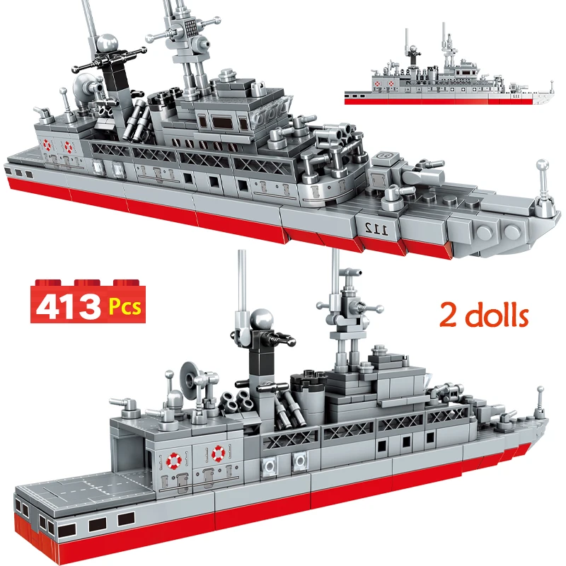 

413pcs WW2 Military Missile Destroyer Building Blocks City Warship Aircraft Carrier Cruiser Figures Bricks Toy for Kid