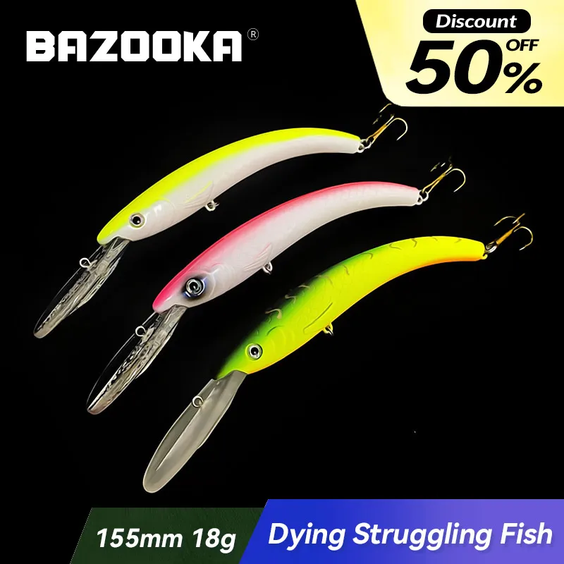 

Bazooka Minnow Hard Bait Fishing Lure Jerk Sinking Crankbaits Laser Slow Floating Wobbler Depth Carp Mini Pesca Pike Bass Tackle