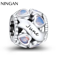ningan 925 sterling silver zircon june birthstone charm for birthday women bracelet charm necklace diy pendant