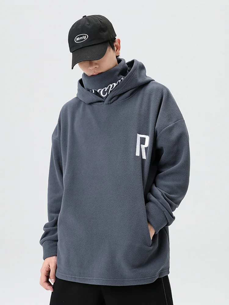 

Fall/Winter Polar Fleece 2023 Warm Hoodies Men Streetwear Letter Embroidery Oversizd Hood Sweatshirts Loose Pullover Hoody Tops