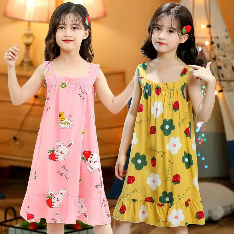 

Kids Girls Nightgown Cotton Teenages Nightdress Summer Children's Sleepwear Cartoon Pajamas For Girl 4 6 8 10 12 14 Years