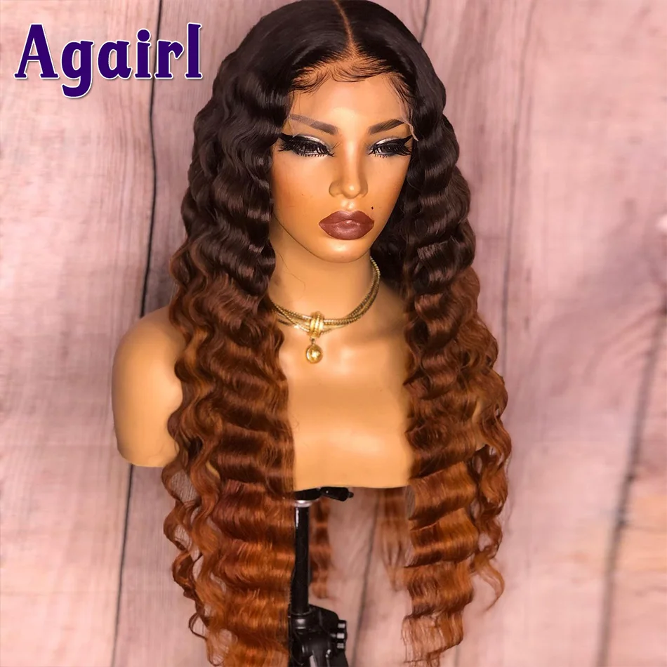 Ombre Brown Loose Deep Wave 13x6 Lace Front Wig Virgin 100% Human Hair Lace Frontal Wig Loose Curly 1B/30 Lace Closure 5X5 Wig