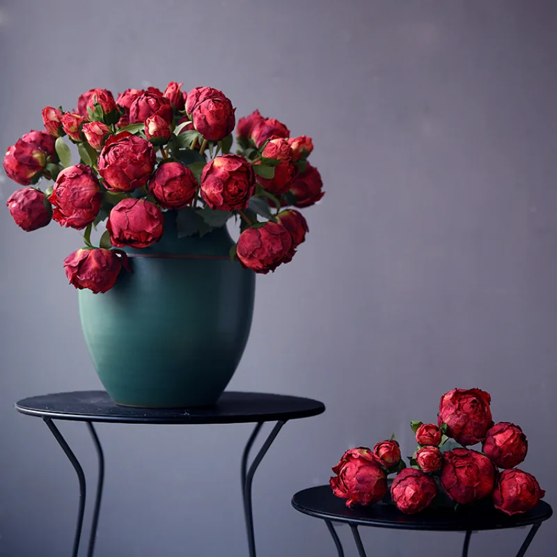 

8pcs/bouquet Autumn Artificial Peony Bud Retro Burnt Edge Artificial Flower Wedding Home Decoration Garden Decor