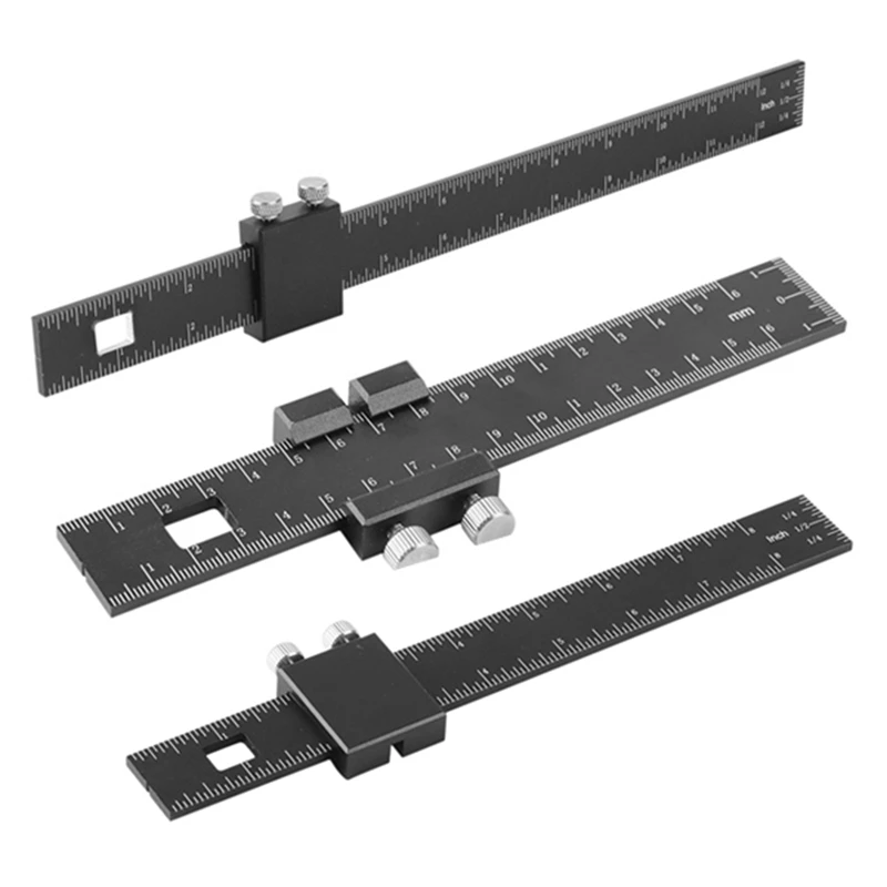 

Woodworking Ruler, 3Pcs T-Type Scribing Ruler Square Ruler T Track Ruler Marking Measuring Ruler With Slide Stops