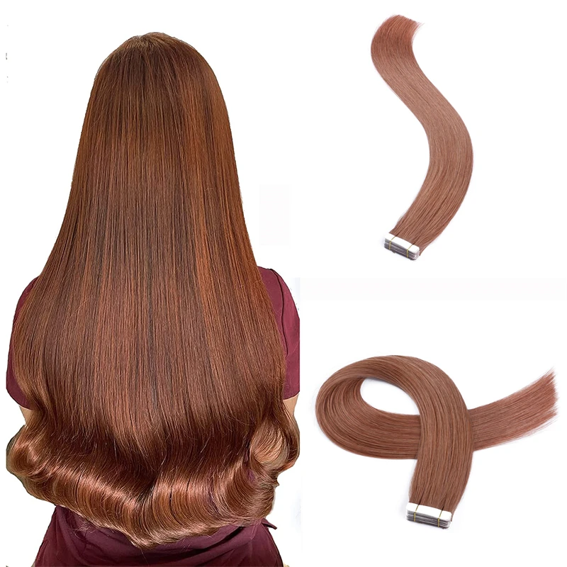 Honey Brown Color Tape In Human Hair Extensions Skin Weft Hair Extensions Adhesive Invisible Silky Straight High Quality