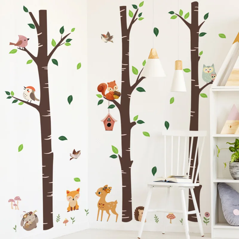 

Обои в виде ветвей и птиц из мультфильмов, дерево, натуральные милые украшения для детской комнаты, спальни, комнаты, настенные наклейки, сам...