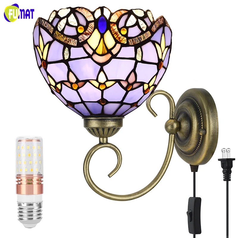 Tiffany Retro Wall Lamps Stained Glass Baroque Asile Stair Wall Mounted Decor Sconce Bedside Bedroom LED Wall Light Wire Control