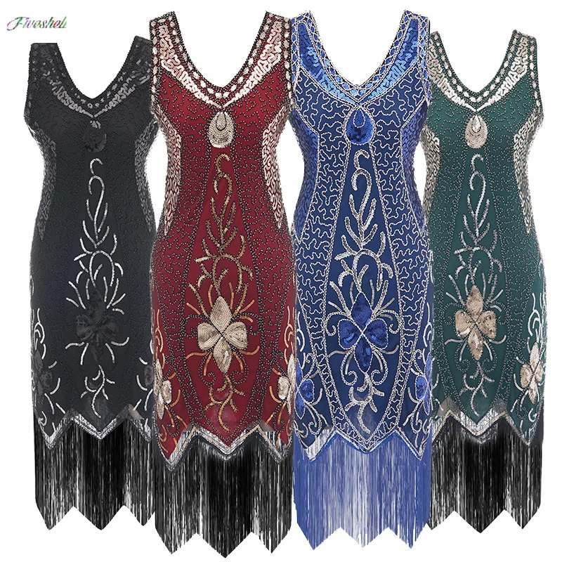 

Women's Long Skirt New 1920s Flapper Dress Great Gatsby Party Evening Sequins Tassels V-Neck Sleeveless Slim Dresses