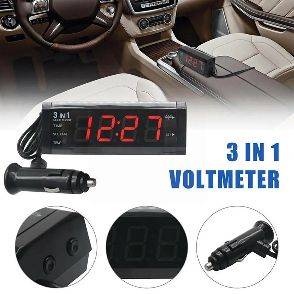 

12v 3 In 1 Auto Automobile Led Digital Voltmeter Thermometer Clock Clock Display P4g5