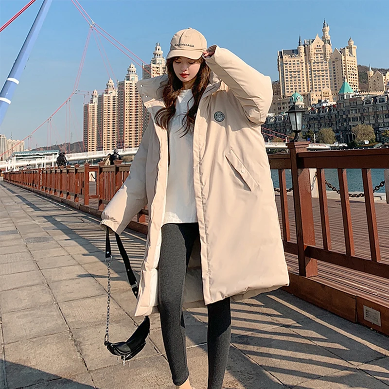 Winter Women's Down Padded Jacket 2021 Style Thick Long-sleeved Fashion Long Loose Cotton-padded Jacket Women's Padded Jacket
