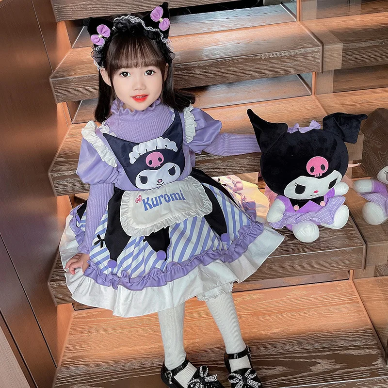 

Kawaii Sanrios Kuromi Child Girl Autumn Winter Lolita Dress Cos Birthday Dress Cute Cartoon Long Sleeve Sweater Princess Dress