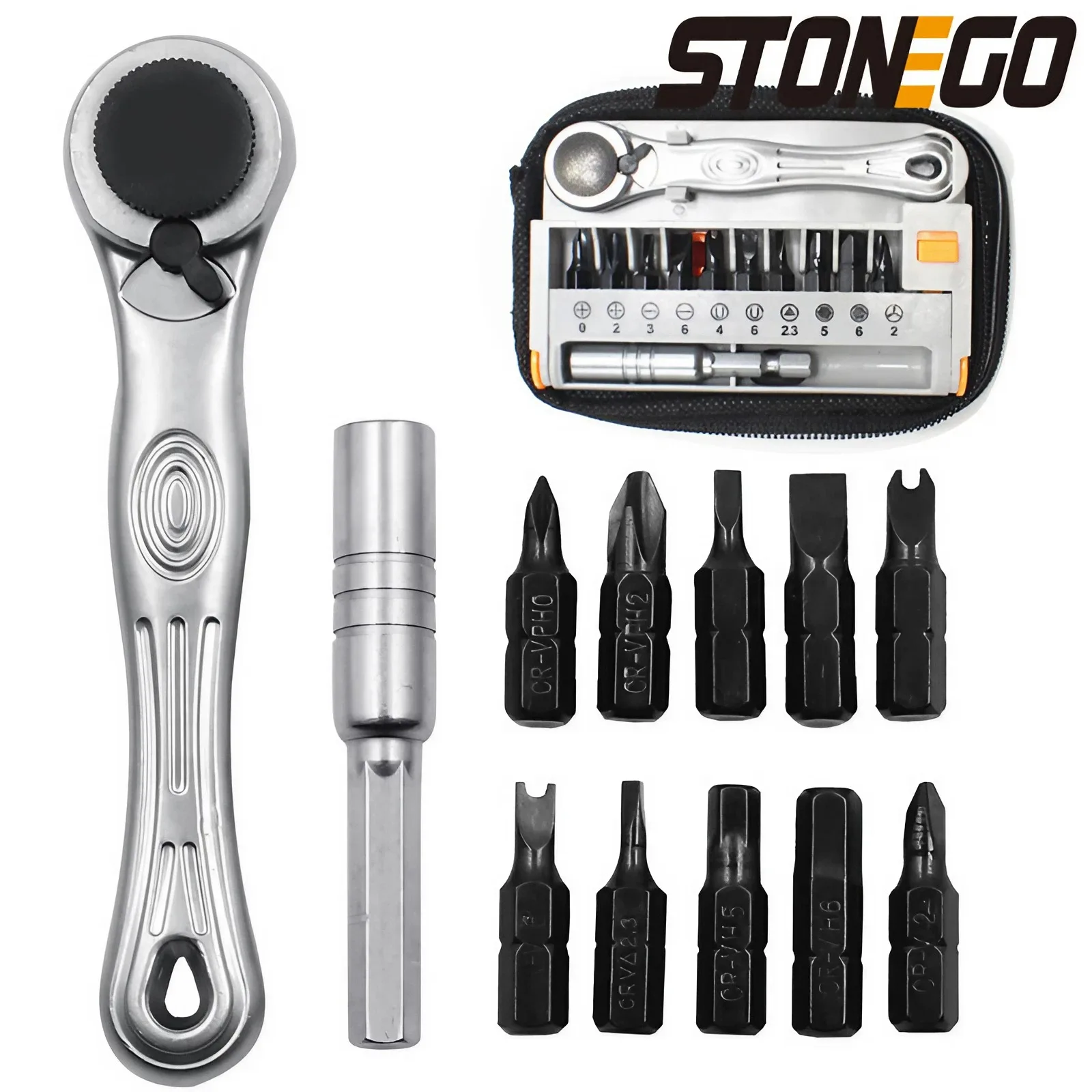 STONEGO портативный мини-ключ с храповым механизмом набор бит регулируемой