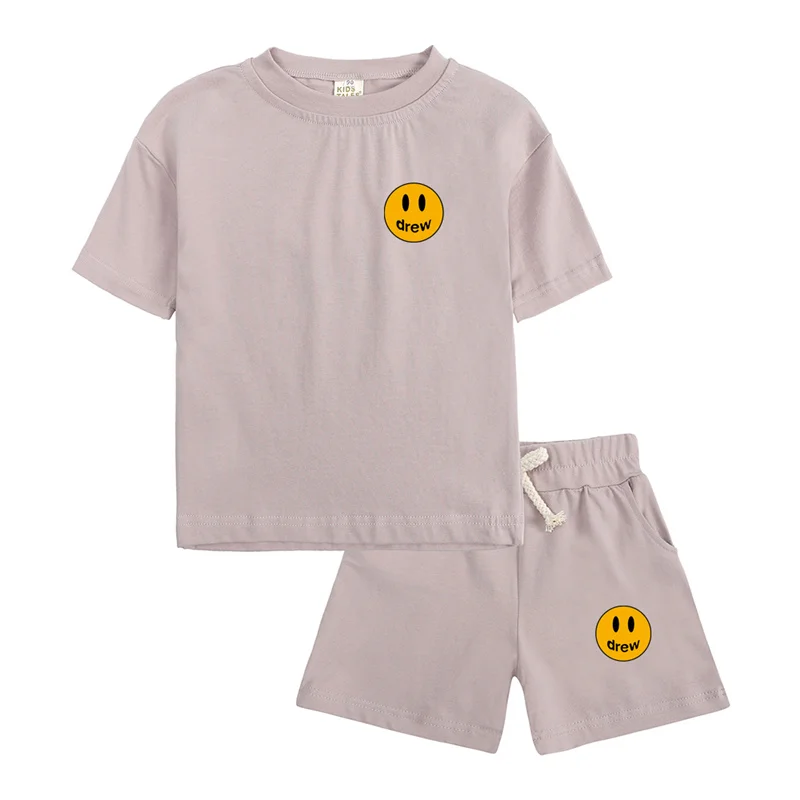 DREW Toddler Boys Girls Summer Sport Clothes Kids Print Cotton Casual Crewneck Short Sleeve T-Shirt + Shorts Children Outfits