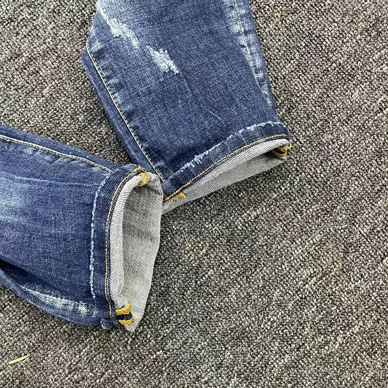 2022 Starbags DSQ fashion Chic High street slim feet splice ripped denim pants men