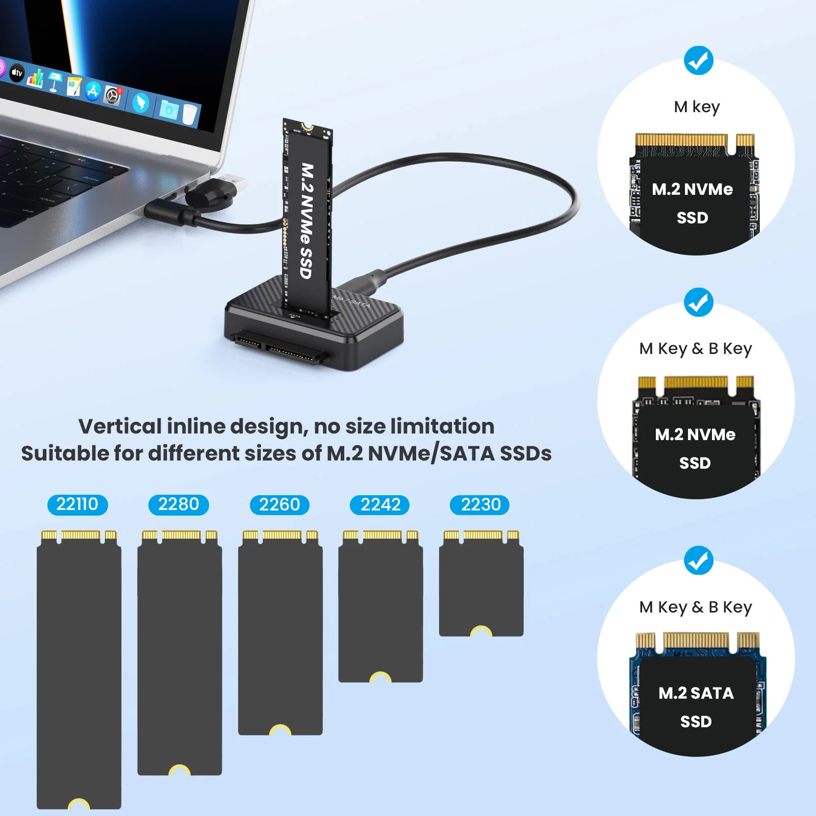 Фото USB-M.2 NVMe SATA SSD-считыватель/кардридер M.2-USB C 3.1 Адаптер для чтения/записи для M2 SSD M Key и B+M Key Жесткие диски №5