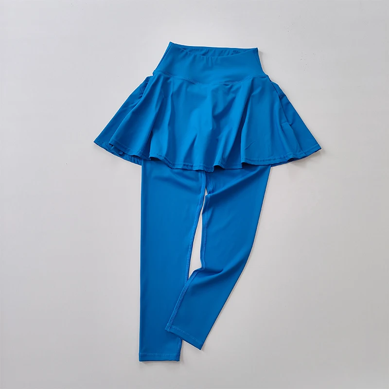 

Штаны для йоги, имитация двух частей, Женская Спортивная юбка с высокой талией, эластичные леггинсы для фитнеса, быстросохнущие штаны для йо...