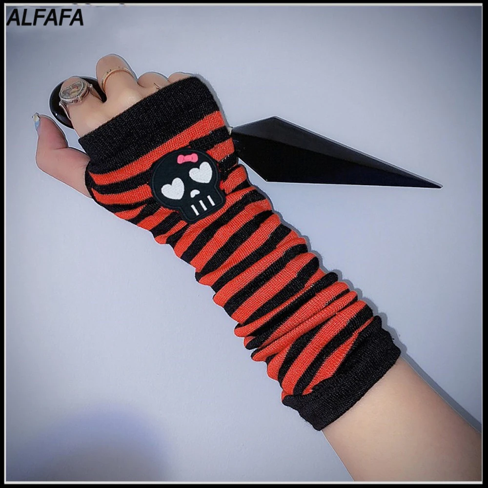 Y2k Fairy Grunge Gloves Fingerless Halloween Accessories Scene Kid Emo Fashion Arm Warmers Punk Gothic Lolita Mittens Rock Skull