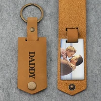 personalised dad photo keyring leather photo keychain fathers day daddy gift picture keyring engraved keychain gift for him