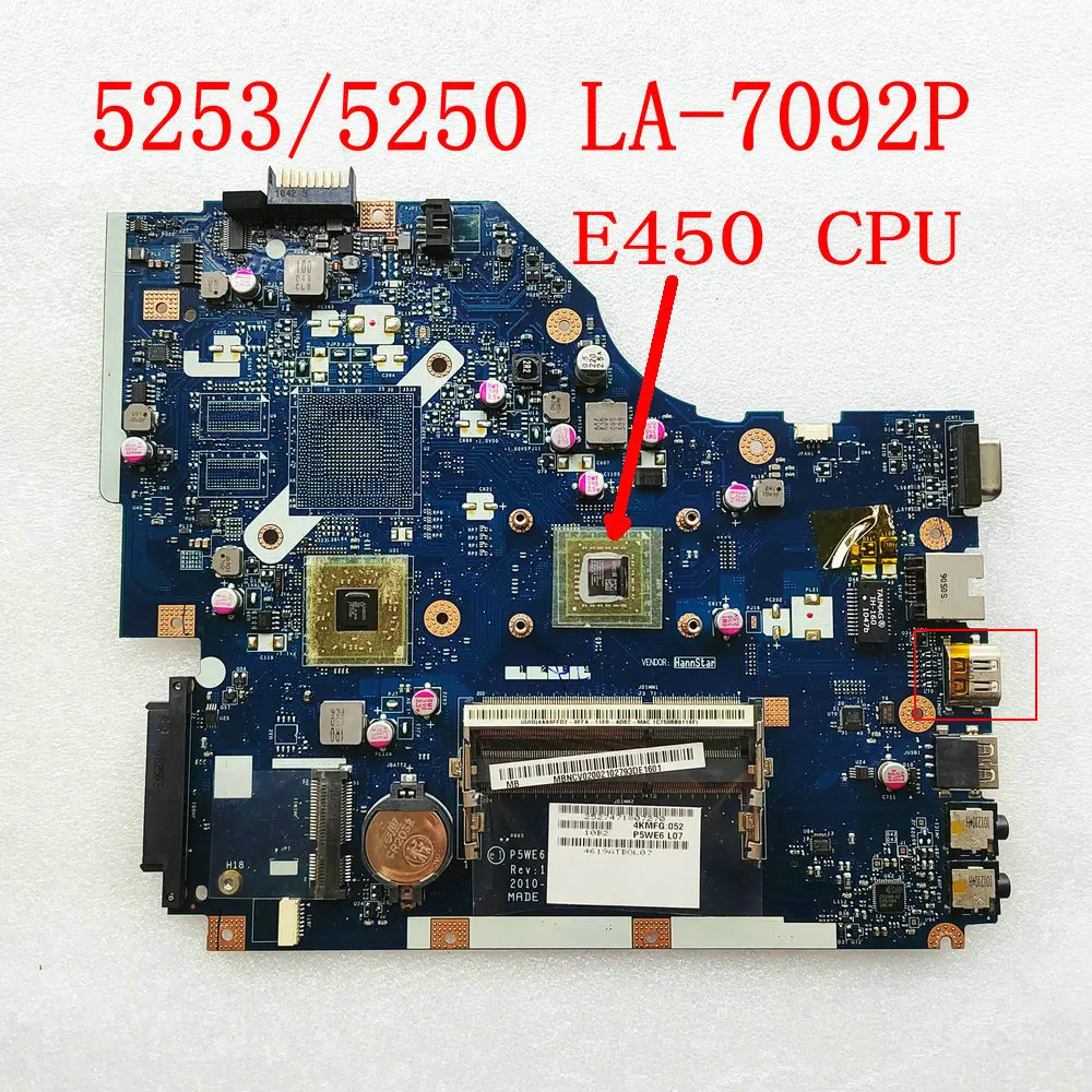 Материнская плата для ноутбука Acer aspire 5253 5250 MBNCV02002, P5WE6 Материнская плата для ноутбука Acer aspire 5253 5250 MBNCV02002, P5WE6