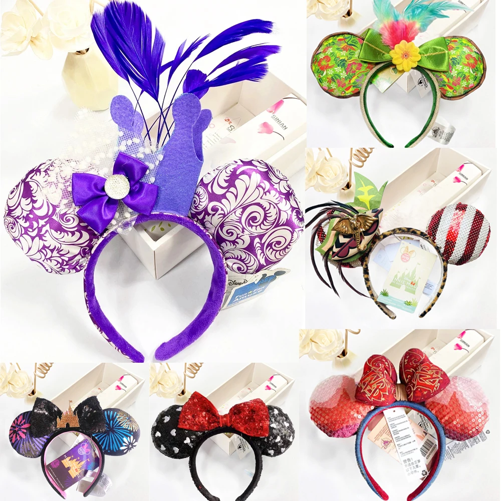 Disney Mickey Ears Headband Plush Minnie Mouse Big Sequin Bows EARS COSTUME Headband Cosplay Plush Adult Kids Headband