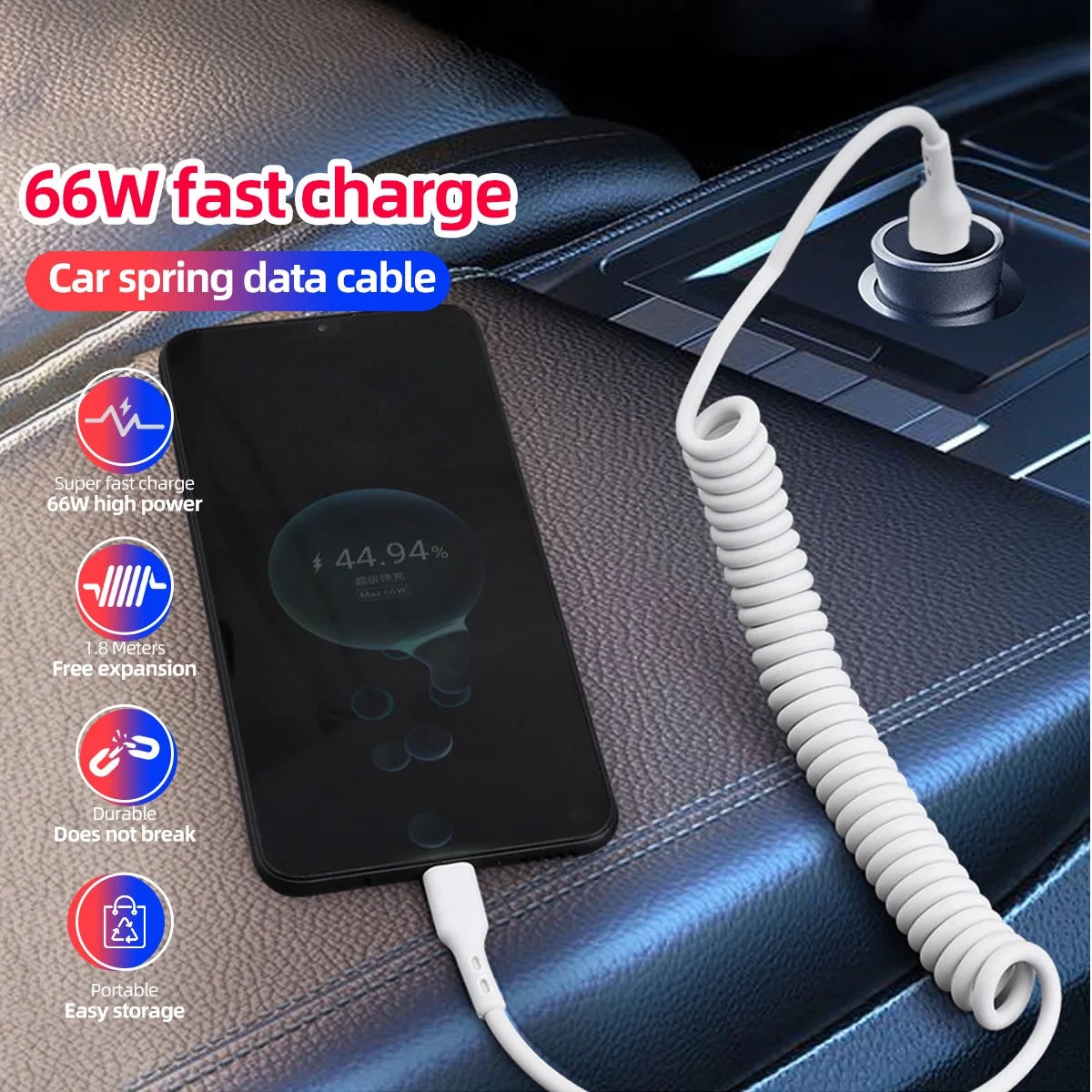 

SeynLi 6A пружинный USB-кабель типа C для Huawei Mate 40 Pro Xiaomi Smart Phone 1,8 м Сверхбыстрая зарядка USB C кабель для передачи данных