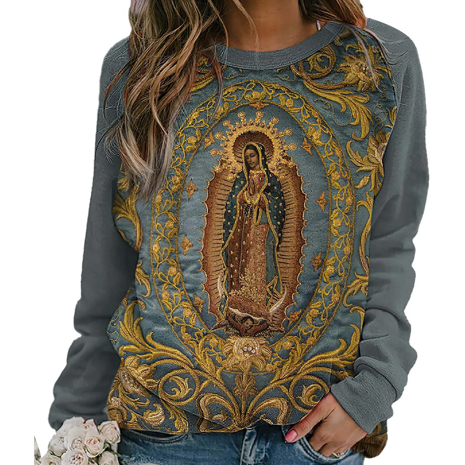 

Женская толстовка с длинным рукавом и круглым вырезом