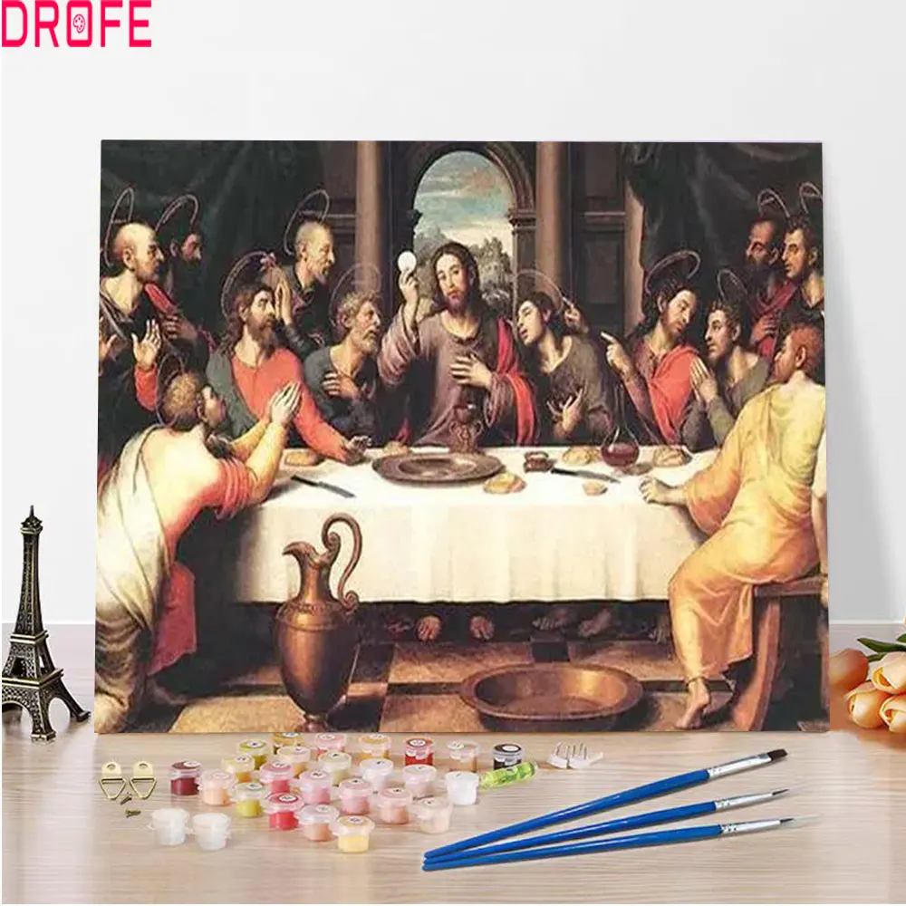 

Картина DROEFDIY, 40x50 см, цифровая картина для взрослых и детей, набор цифровых картин на холсте с прокруткой, окончательный ужин, украшение для дома