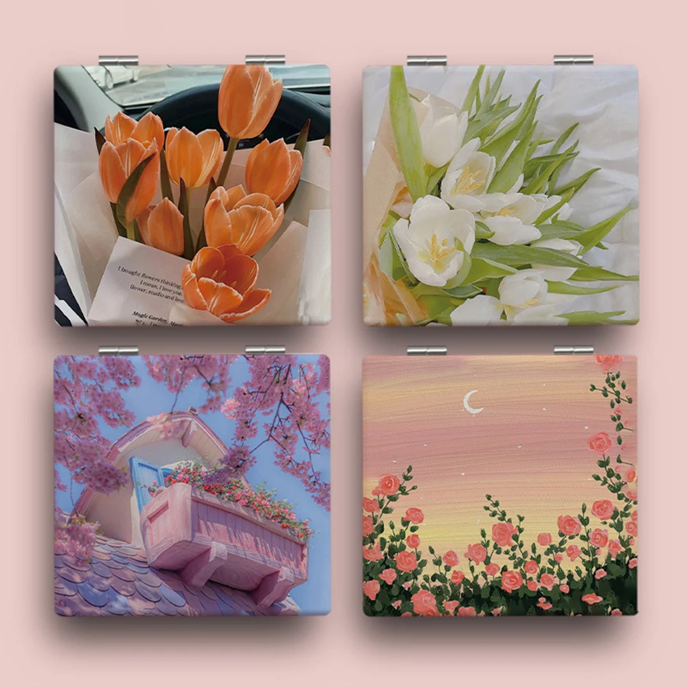 Портативное двухстороннее складное зеркало для макияжа квадратное