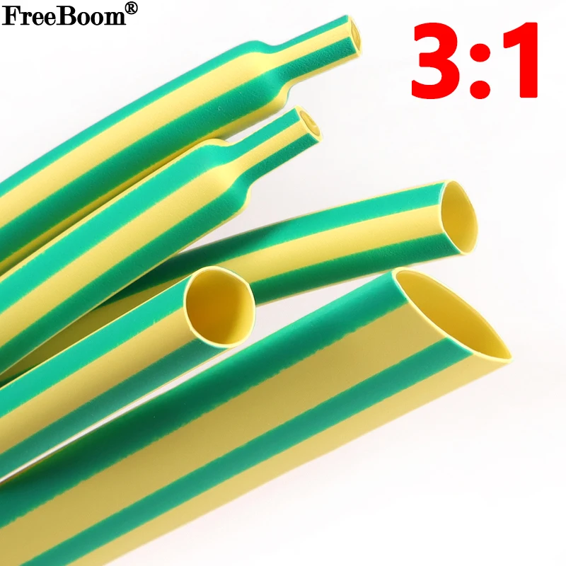 1 ~ 20 м 3:1 термоусадочная трубка с клеем, желто-зеленый, 2,4 ~ 39 мм, двойная стенка, клейкая подкладка, полиолефиновая кабельная муфта, водонепроницаемая