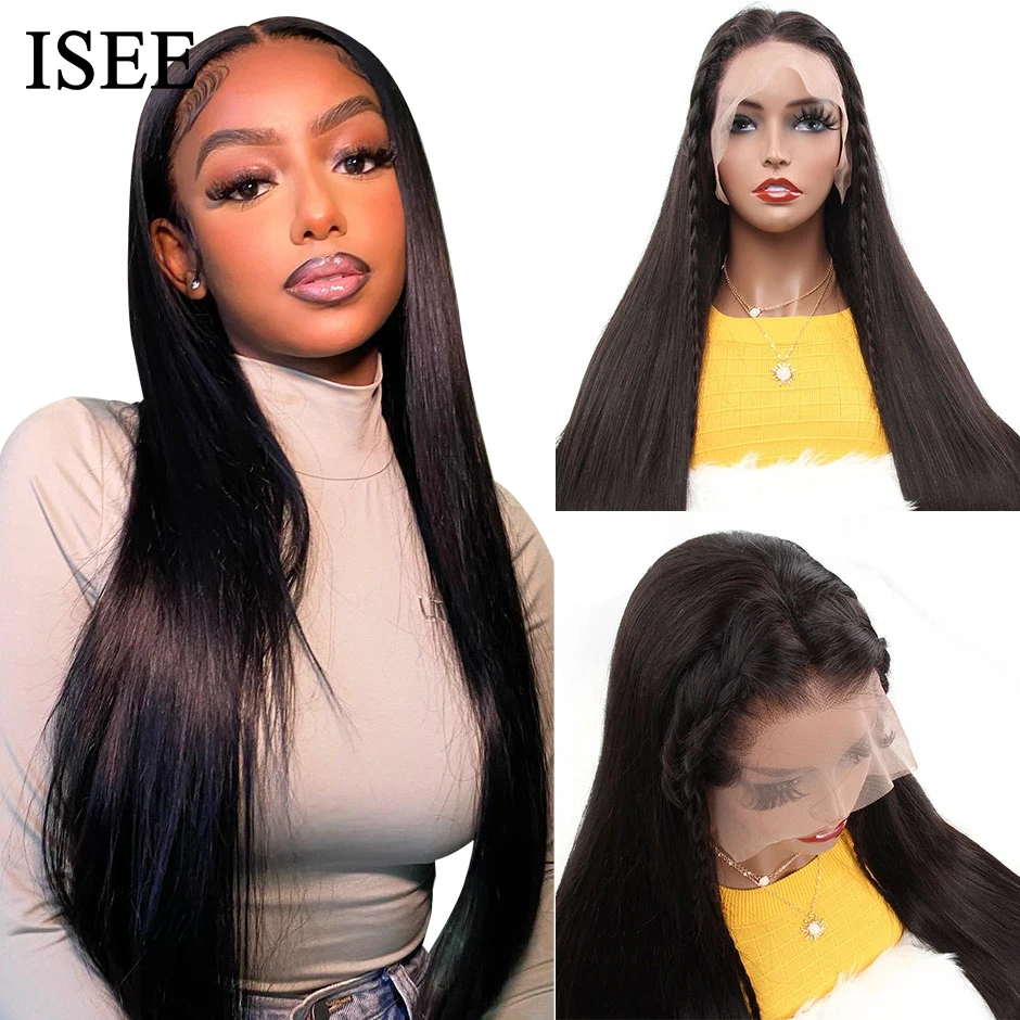 

ISEE HAIR Straight Lace Frontal Human Hair Wigs Indian Straight Human Hair Wigs For Women Long Straight 360 Lace Frontal Wig