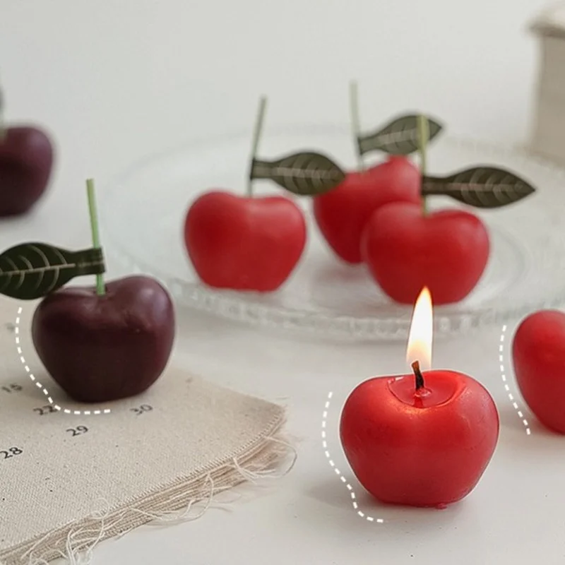 4 Pieces Mini Cherry Shaped Scented Candles for Spa Cute Home Decor Kawaii Gifts Smokeless Candles Light Fragrance for Relaxing