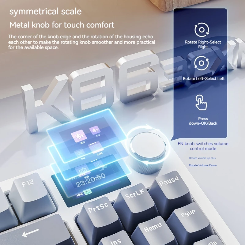 

K86 TFT Screen Hot Swap RGB 2.4G Wireless Bluetooth Tri-Model Keyboard Office Mute Mobile Phone Tablet Laptop Desktop Computer