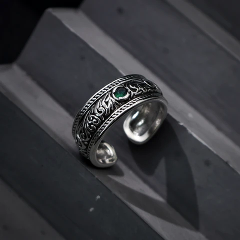 LENNIK Ретро кольцо изумрудного плюща для мужчин