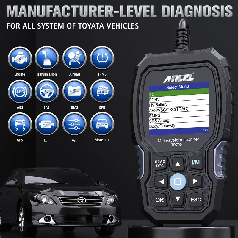 Автомобильный сканер ANCEL TD700 OBD2 для Toyota считыватель кодов TPMS ABS EPB SAS DPF BMS