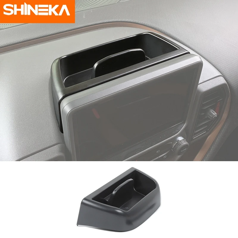 

SHINEKA ABS Black Dashboard Navigation Screen Rear Storage Box With Non-slip Mat Tray Accessories For Ford Bronco Sport 2021 Up