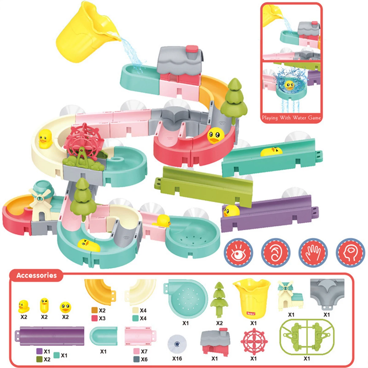 

Baby Bath Toys DIY Marble Race Run Assembling Track Bathroom Bathtub Kids Play Water Spray Toy Set Stacking Cups For Children