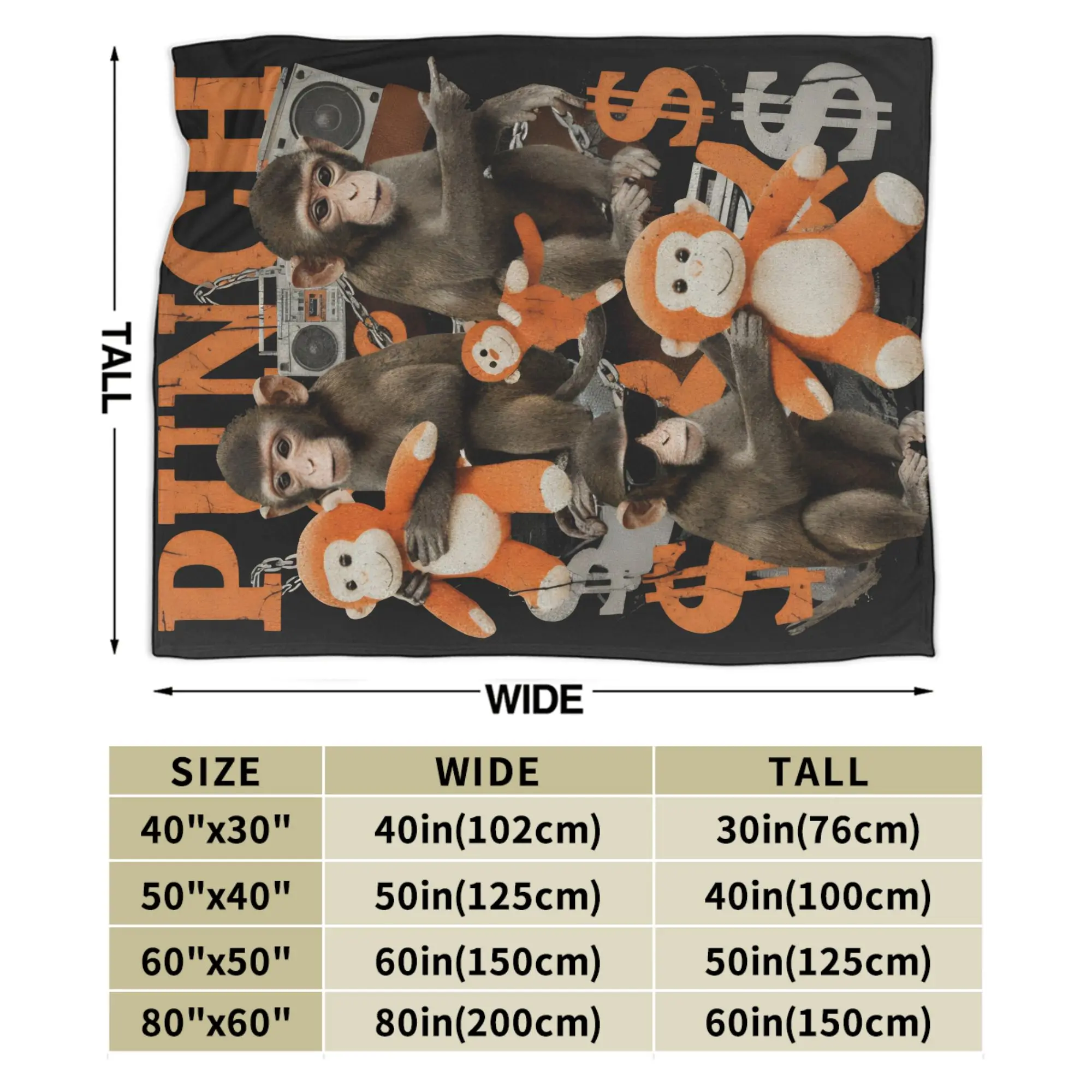 Фото Плед с изображением милой обезьянки из команды Monkey Punch, разноцветный, супермягкий и теплый, для дивана, кушетки и кровати. №3